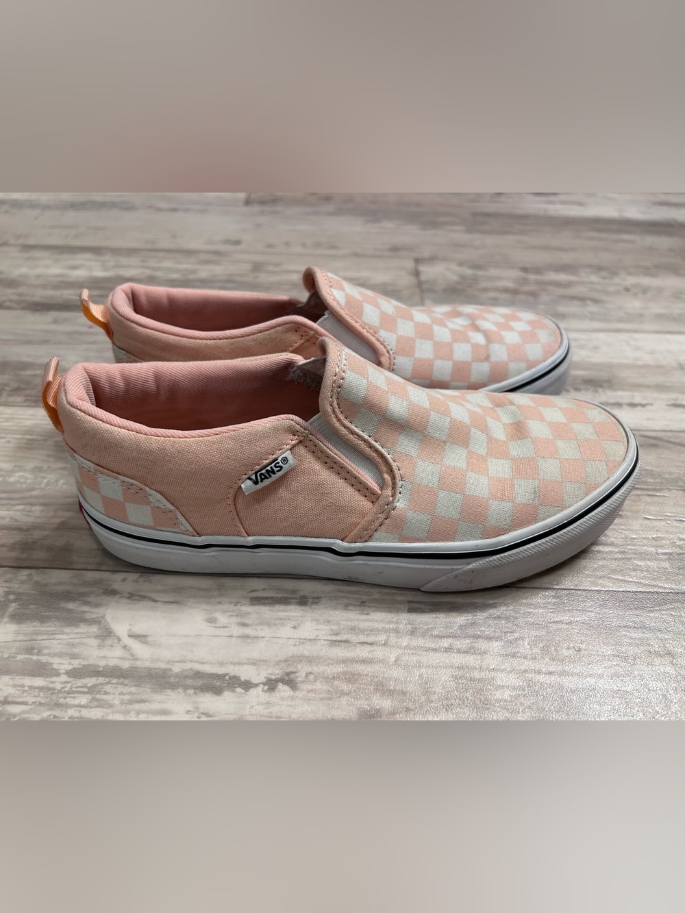 Vans Girls Classic Slip-On Checkerboard Sneakers - Light Pink/White Size 3